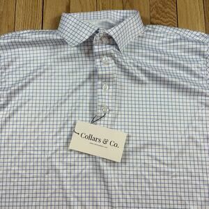 NWT Collars and Co Men’s Size M Dress Collar Polo Shirt Blue White Grid Pattern